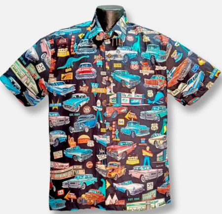 Route 66 Hawaiian shirt in Black- Made in USA- 100% Cotton